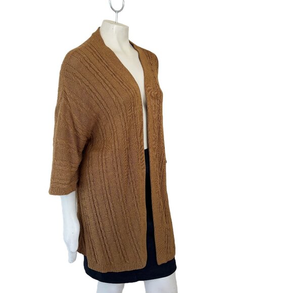 J.JILL Open Front Cable Knit Kimono Cardigan in Butterscotch Brown SZ XL - Picture 5 of 12